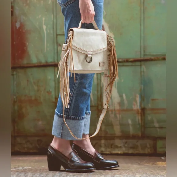 Bed Stu Hidden Fringe Crossbody inNectar Lux (white) Handbag, NWT